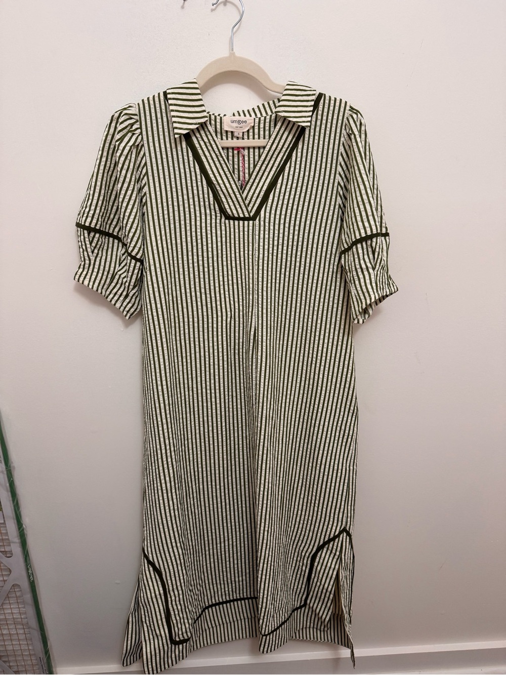 Umgee Green and Cream Striped V-Neck Tunic